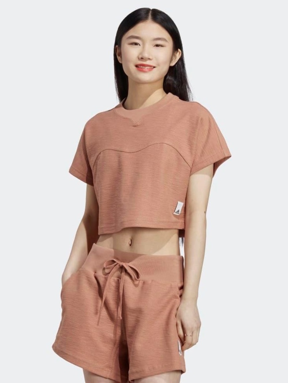 adidas Dusty Rose Cropped Tee and Drawstring Shorts Set